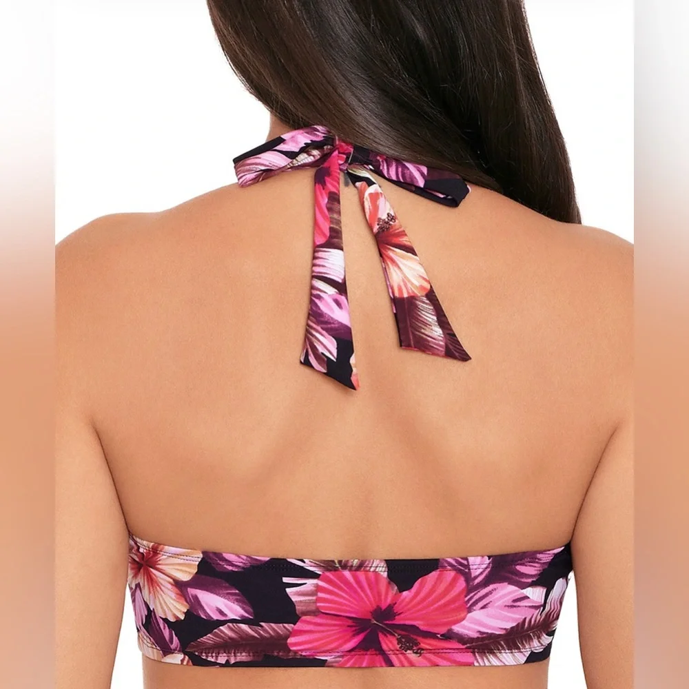 NWT SkinnyDippers Floral Mowie Plunge Halter Swim Top